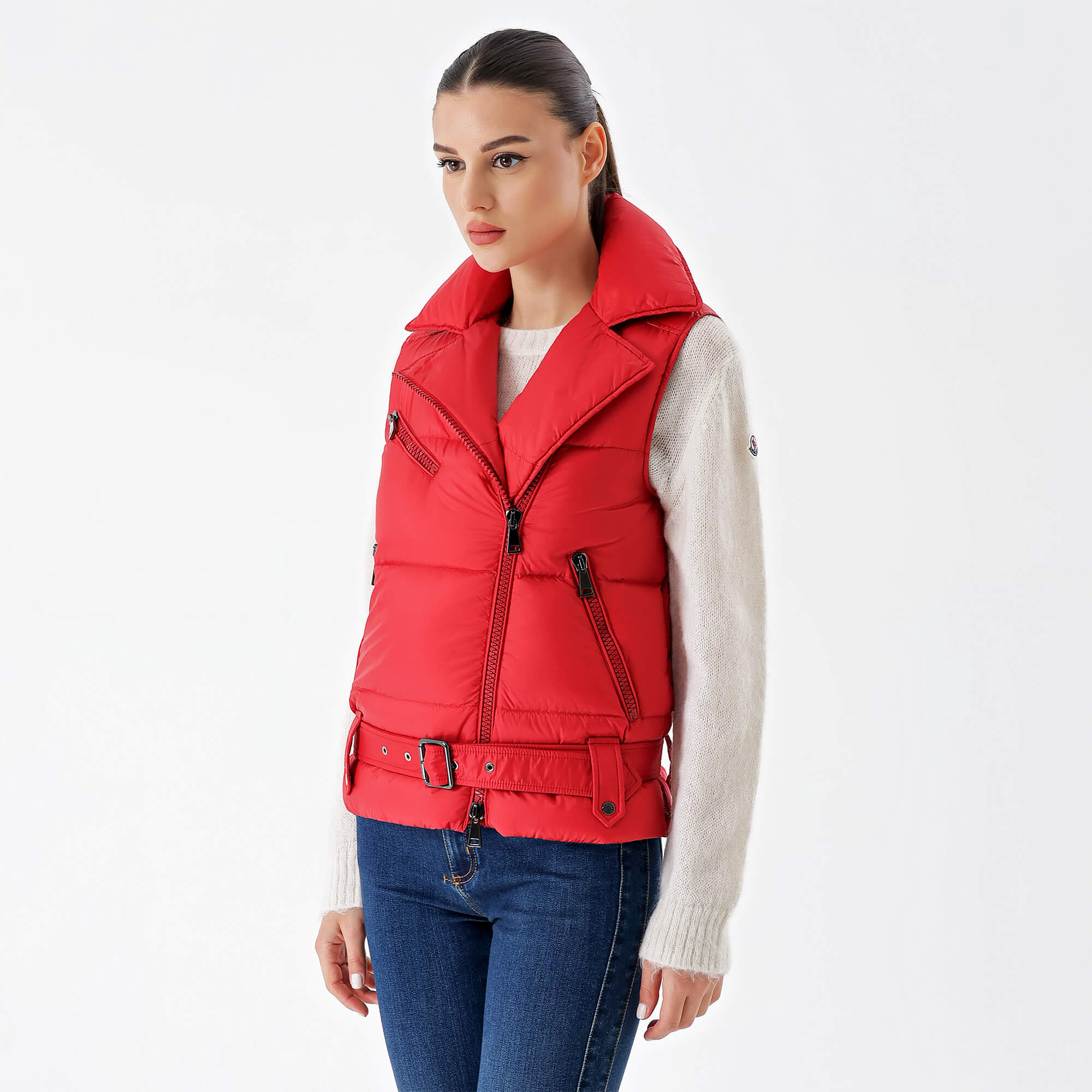 Moncler - Red Puffer Vest with Belt